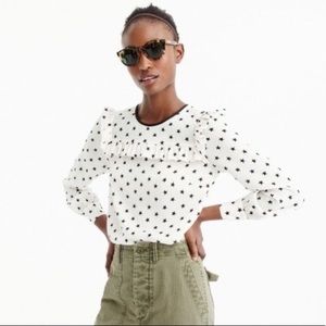 J. Crew Women’s White Black Star Print Silk Long Sleeve Blouse